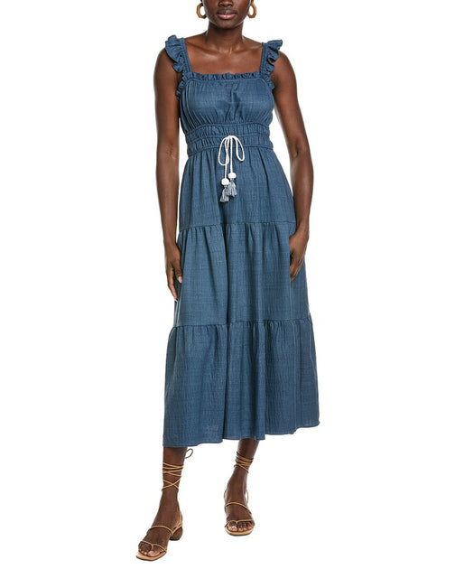 Maison Tara Lelis Twill Midi Dress Blue US 4 2