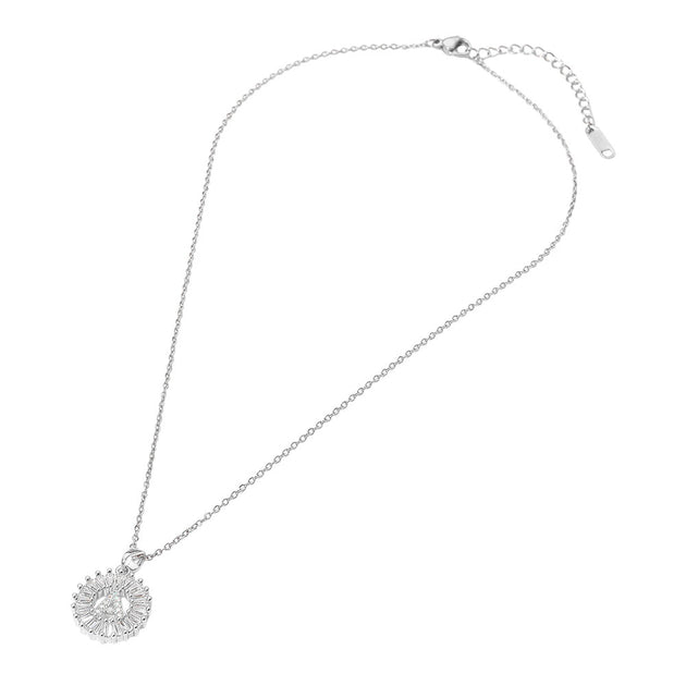 FASHNZFAB A Stainless Steel CZ Initial Pendant Necklace Silver One Size 4