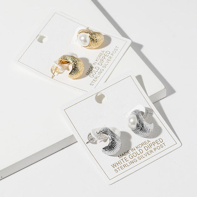 FASHNZFAB Textured Crescent Hoop Earrings Silver 4