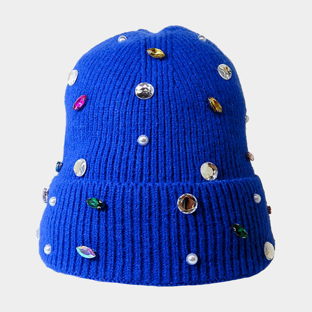 Rhinestone & Daisy Jewel Embellished Fleece Lining Knit Beanie Hat FASHNZFAB Fleece Lining Daisy Flower Stone Embellished Solid  main image 4
