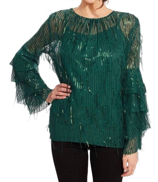 EVA FRANCO Sequin Fringe Top Green Medium 2