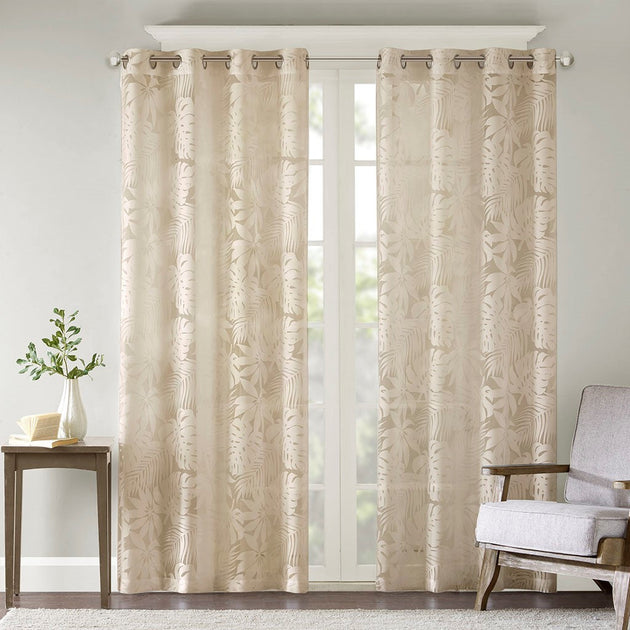 Madison Park Leilani Palm Leaf Sheer Curtain Panel Natural 127x213cm 2