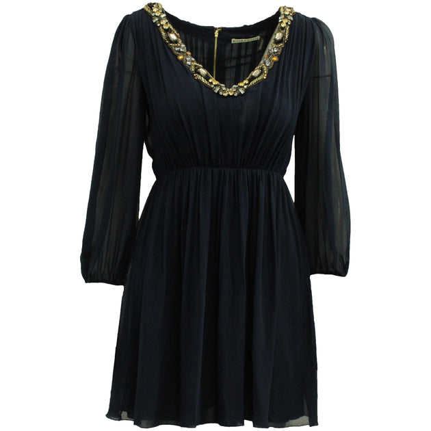 alice and olivia navy sequin dress Alice + Olivia Alice & Olivia Sequin Neck Dress in Navy Blue Silk