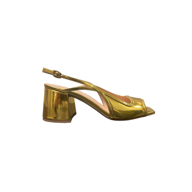 Rupert Sanderson Calvacade Peep Toe Heel Gold EU 39 2