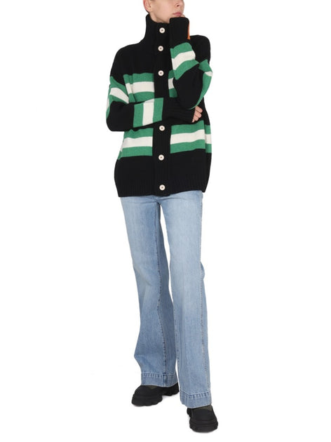 Right For High Neck Striped Cardigan Black Medium 3