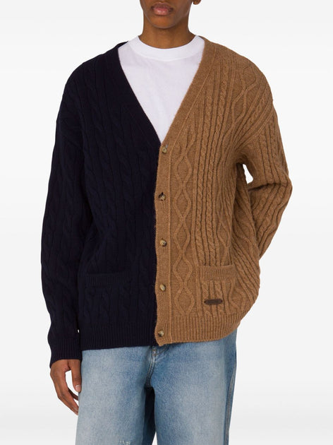 Moschino Two-Tone Cable Knit Cardigan Brown EU 50 4