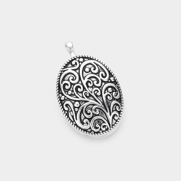 FASHNZFAB Oval Pendant Set Antique Silver 3