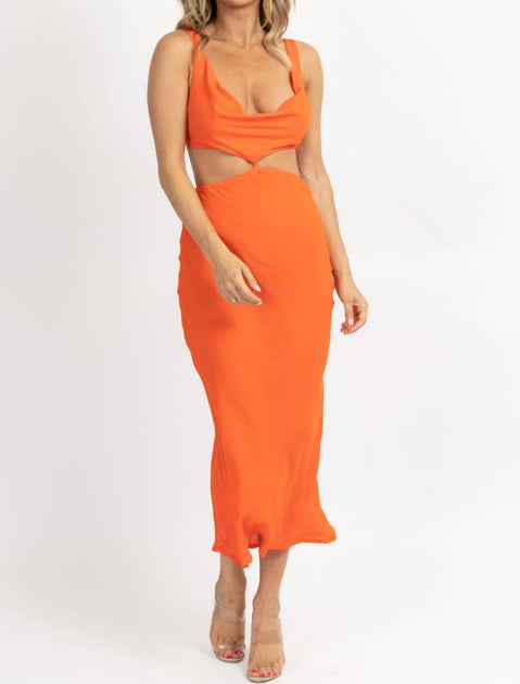 OLIVACEOUS Back Tie Sleeveless Midi Dress In Orange