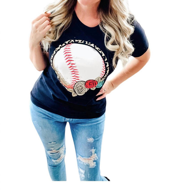 Generic Leopard Floral Baseball Tee Black 2X 2