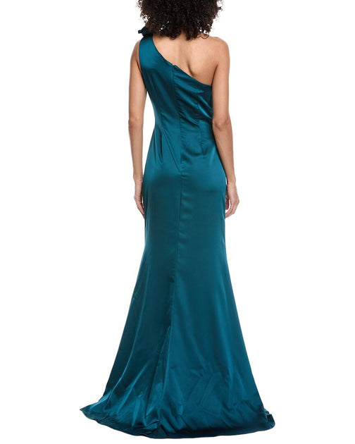 Rene Ruiz One-Shoulder Satin Column Gown Green US 16 3