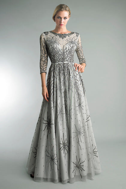 Basix Black Label 3 Quarter Sleeve Gown Grey US 4 2