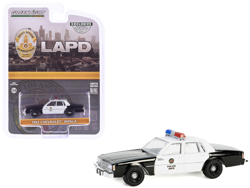 Greenlight 1982 Chevrolet Impala Police Black White 1/64 2
