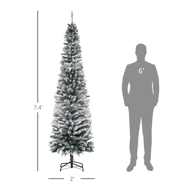 BreeBe 7.5ft Flocked Pencil Artificial Christmas Tree Green 4