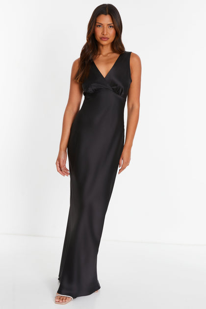 quiz satin dress Women's Satin Ruched Wrap Midi Dress