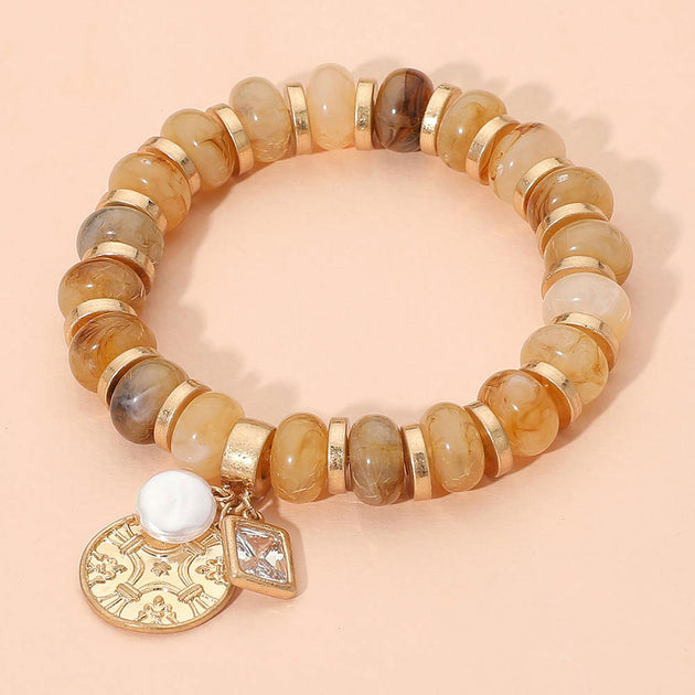 FASHNZFAB Beaded Stretch Bracelet Silver One Size 3