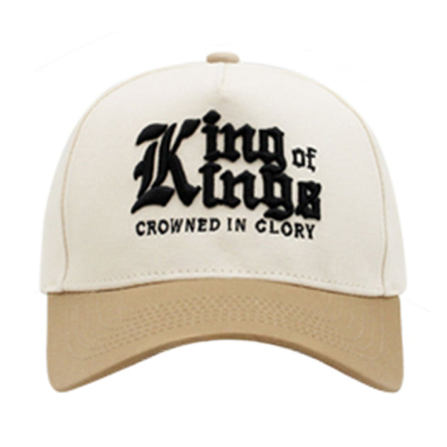 FASHNZFAB KING Message Embroidered Five Panel Canvas Baseball Cap Gold 3