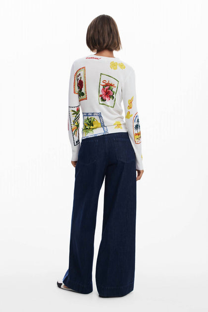 Desigual Pullover Tropical Stamps Weiß Large 3