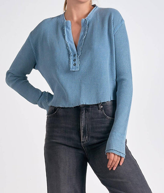 ELAN Long Sleeve V-Neck Blue Medium 2