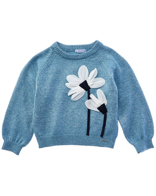 Mayoral Flowers Applique Knit Jumper Blue 3T 3