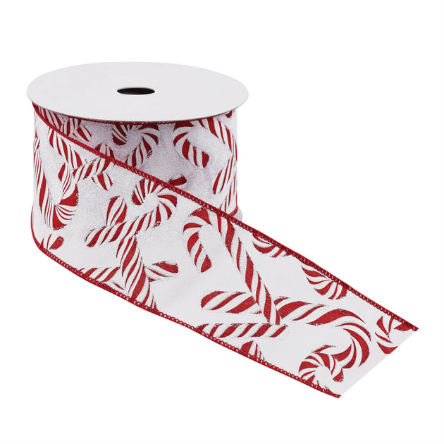 Hivvago Candy Cane Print Wired Ribbon Red/White 3