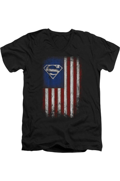 Gildan Superman Old Glory Shield V-Neck T-Shirt Black Small 2