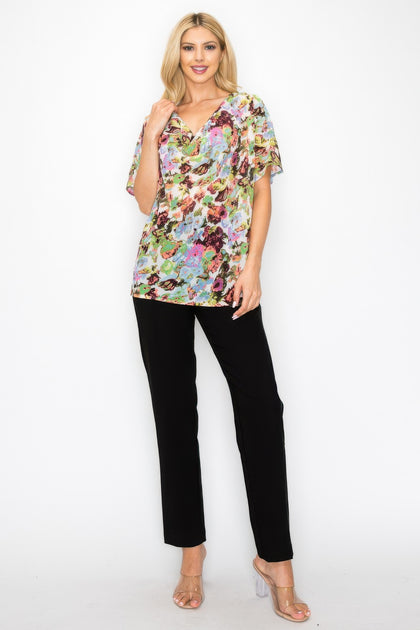 TRUEDAMES Sheer Floral Cowl Neck Top Multi Medium 4