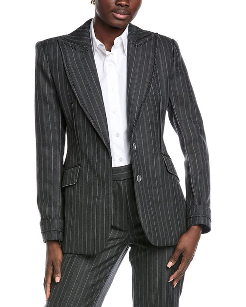 Simkhai Gamela Single Breasted Wool-Blend Blazer Grey US 10 2