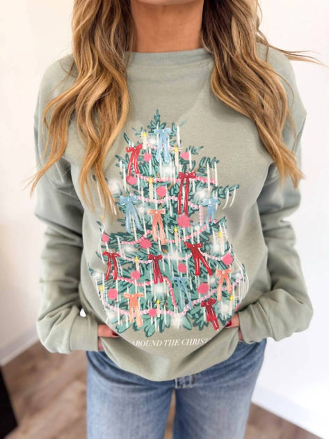 Chaudoin Creations Ginger Christmas Tinsel Tree Sweatshirt Green Small 2