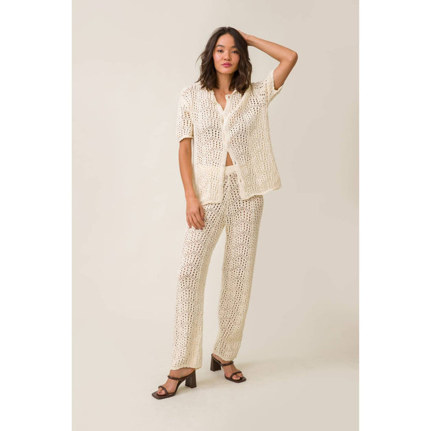 Line and Dot Poppie Crochet Knit Pants Beige Medium 4
