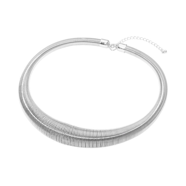FASHNZFAB Metal Ribbed Coil Collar Statement Necklace Gold One Size 3