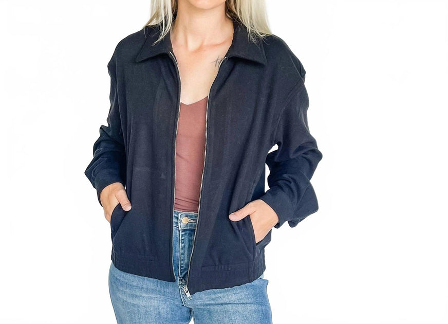 Hem & Thread Jersey Zip Bomber Jacket Blue Small 2