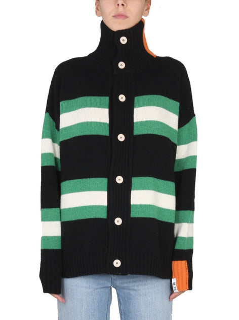 Right For High Neck Striped Cardigan Black Medium 2