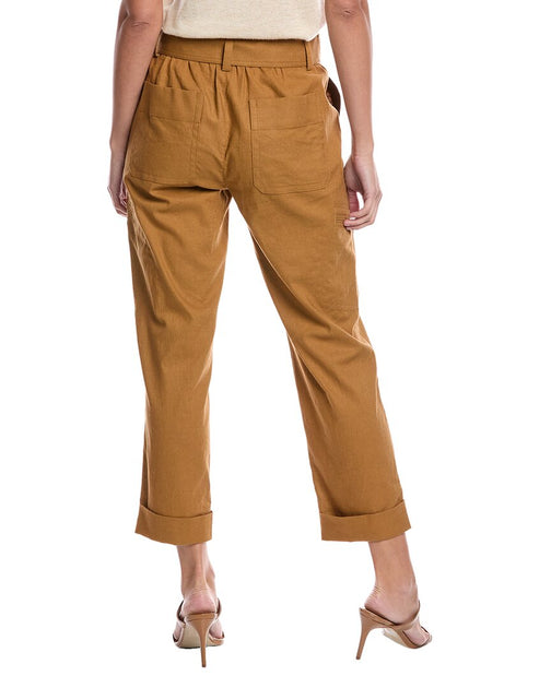 Vince Pantalon Mélange Lin Ceinturé Marron Large 3