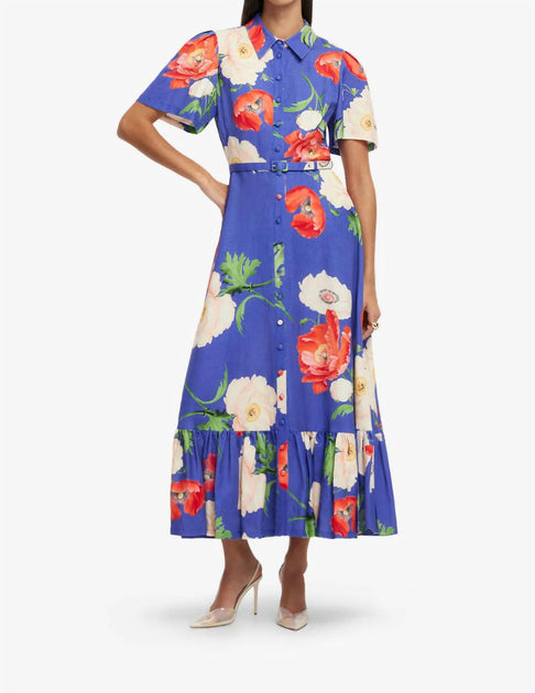 LEO LIN Becca Kurzarm Midi Kleid Multi US 2 3