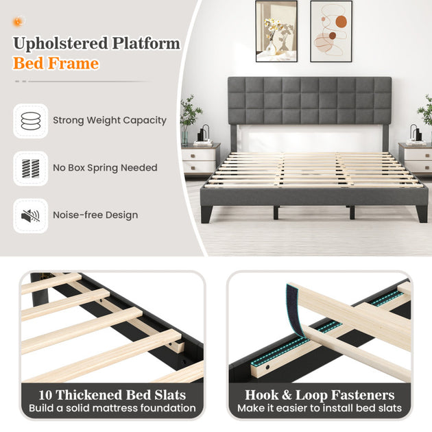 Hivvago Linen Bed Frame Gray 4