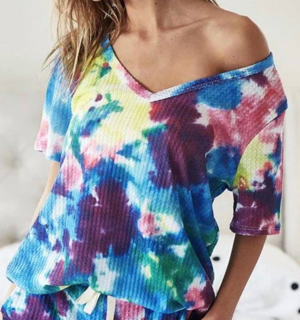 BiBi Waffle Tie Dye V-Neck Top Multi Large 2