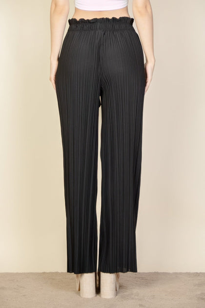 TRUEDAMES Pleated Stretch Crepe Pull-on Wide Leg Tie Front Pants Black Medium 4