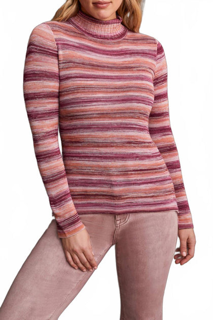 TRIBAL Space Dye Fine Knit Turtleneck Sweater Pink Small 2