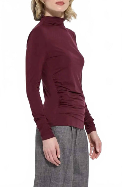 Lysse Ruched Funnel Neck Top Red Medium 3