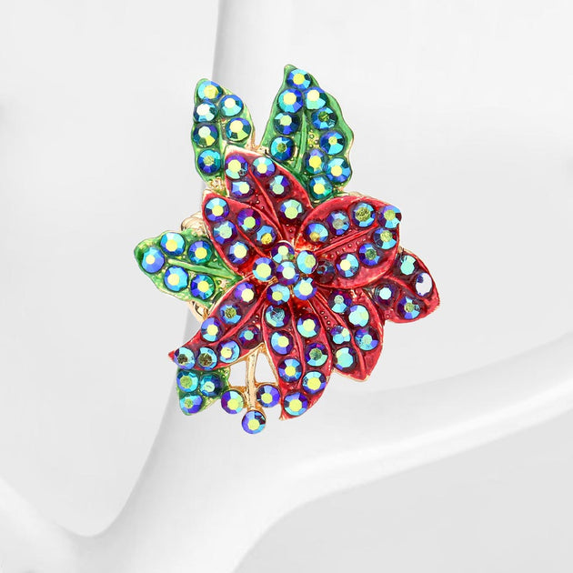 FASHNZFAB Leaf Cluster Stretch Ring Red Blue One Size 2