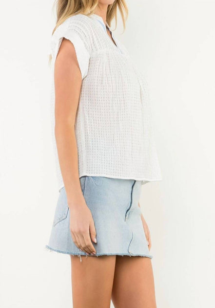 THML Contrast Trim Dobby Texture Top White Large 4