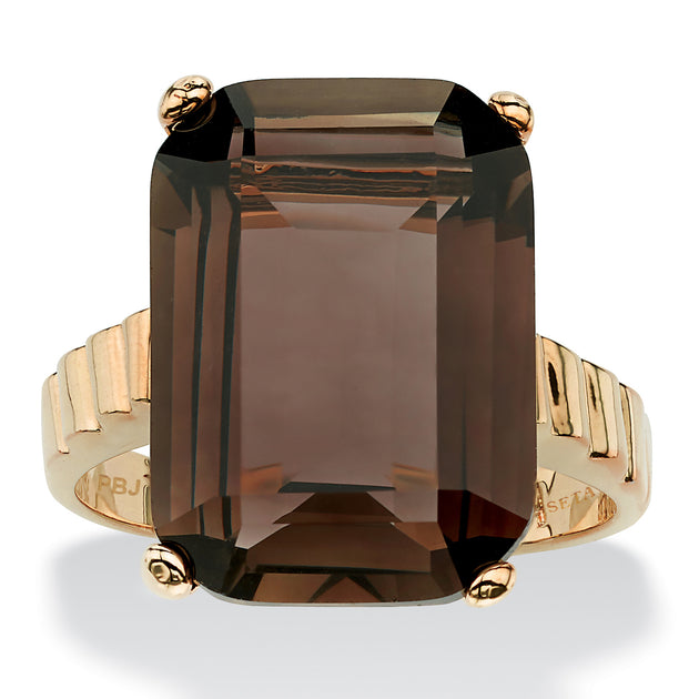 Palm Smoky Quartz Gold-Plated Ring Black US 9 2