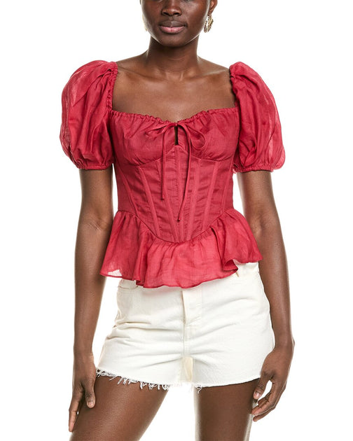 Bardot Esra Puff Sleeve Korsett-Top Rot US 2 2