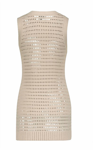 Matthew Bruch Knit Mesh Tank Mini Dress White US 2 4