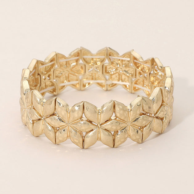 FASHNZFAB Geometric Floral Metal Beaded Stretch Bracelet Silver 6