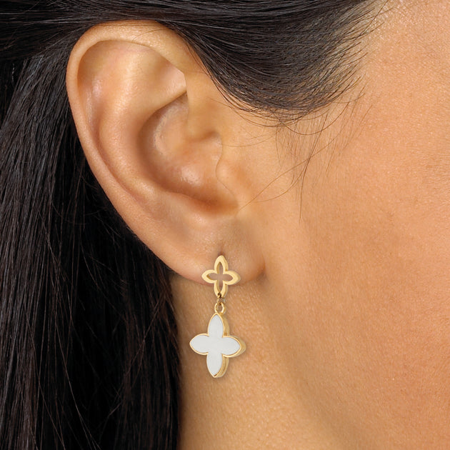 Palm Clover Earrings White Gold 4