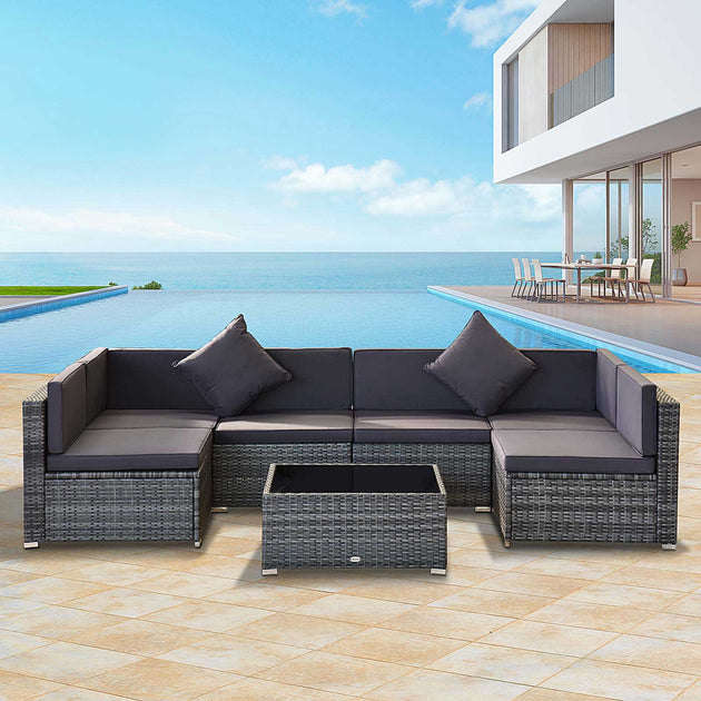 Hivvago 7 Piece Outdoor Wicker Sofa Set Black 4