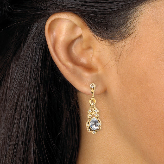 Palm Simulated Birthstone Goldtone Drop Earrings Green 4