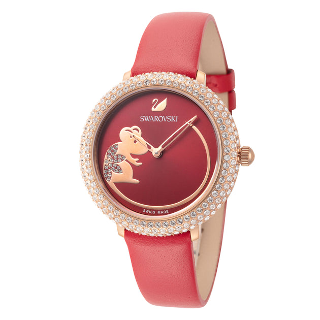 Swarovski Crystal Frost White Dial Pink Leather Strap Watch for Women - 5519223