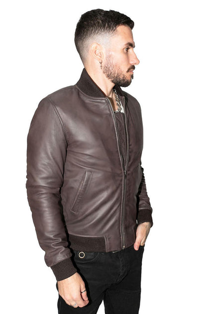 Infinity Mens Retro Varsity Leather Bomber Jacket Brown Small 4